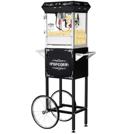 Great Northern Popcorn Foundation Popcorn Machine with Cart Makes 2 Gallons, 6-Ounce Kettle, Drawer, Tray and Scoop (Black) 668665QLK